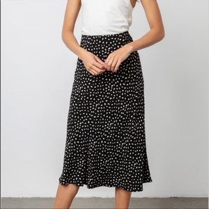 Loft Black satin polka dot midi skirt | size sm
